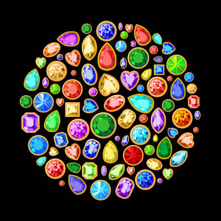 Set of coloful gems isolated on black background.のイラスト素材
