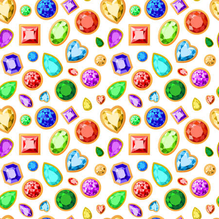 Seamless pattern from multi-colored jewelry, isolated on white background. VECTORのイラスト素材