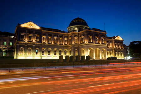 View of Singapore National Museum at Night in the busy road.のeditorial素材