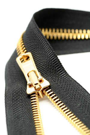 Isolated metal zipper with white backgroundの写真素材