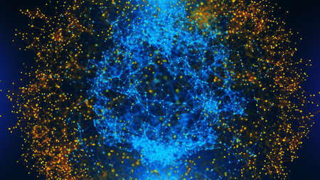 Beautiful Abstract background with plexus network as data complex molecule and connection, white cybernetic points, stars, lines and flare.の写真素材