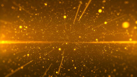 golden particles shining stars dust bokeh glitter awards dust flare abstract background. Futuristic...