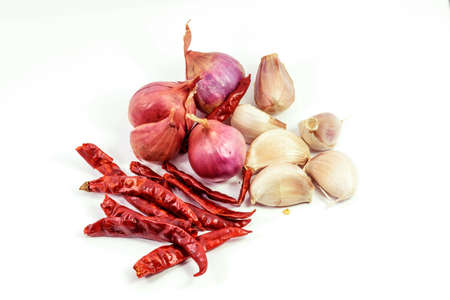 Garlic,onions and Dried chilliesの写真素材