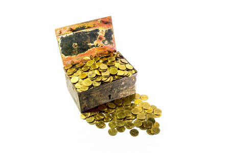 gold coins isolated on whiteの写真素材