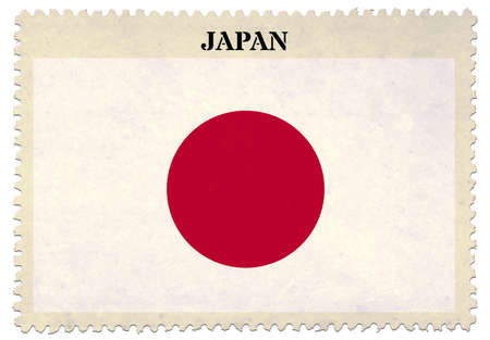 Japan flag Postage stamp isolated on white backgroundの写真素材
