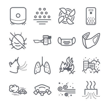 Air pollution line icon setのイラスト素材