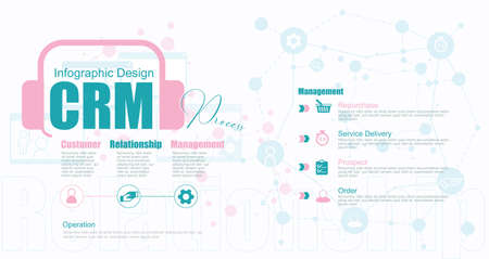 CRM - Consumer Relationship Management acronym stock illustration Customer support. Flat icons and thin line icons set, modern flat design graphic elements. Vector illustration stock illustrationのイラスト素材