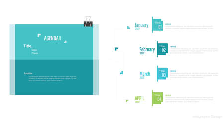 Infographics tab in horizontal paper arrow with 4 data template. Vector illustration abstract notebook background. Can be used for workflow layout, business step, banner, web design.のイラスト素材