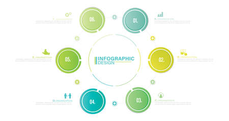 Vector infographic template with 6 steps stock illustration Infographic, List, Circle, Iconsのイラスト素材