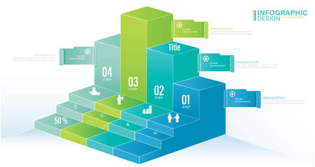 Presentation Vector infographic template with 4 step stock illustration Infographic, List, Bar Graph, Iconsのイラスト素材