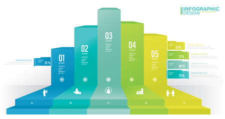 Presentation Vector infographic template with 5 steps stock illustration Infographic, List, Bar Graph, Icons, Chartのイラスト素材