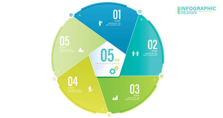 Vector infographic circle. Cycle diagram with 5 options. Presentation stock illustration Number 5, Infographic, Circle, Icons, Pie Chartのイラスト素材