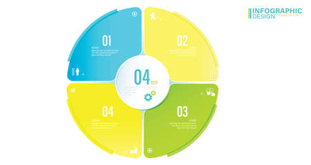 Vector infographic circle. Cycle diagram with 4 options. Presentation stock illustration Number 4, Infographic, Circle, Icons, Pie Chartのイラスト素材