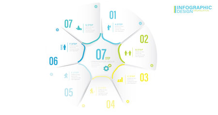 Presentation Vector infographic template with 7 steps stock illustration Infographic, List, Circle, Iconsのイラスト素材