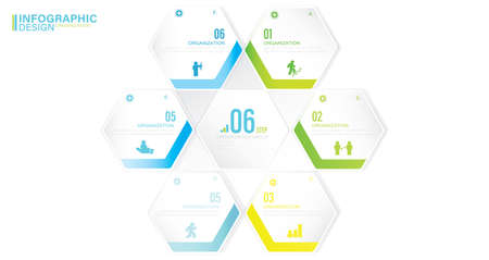 Vector infographic template with 6 steps stock illustration Infographic, List, Icons, Hexagonのイラスト素材