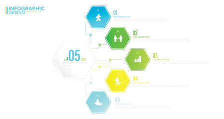 Presentation Vector infographic template with 5 steps stock illustration Infographic, List, Hexagon, Iconsのイラスト素材