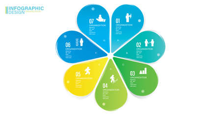Vector infographic circle. Cycle diagram with 7 options. Presentation stock illustration Number 7, Infographic, Circle, Icons, Pie Chartのイラスト素材