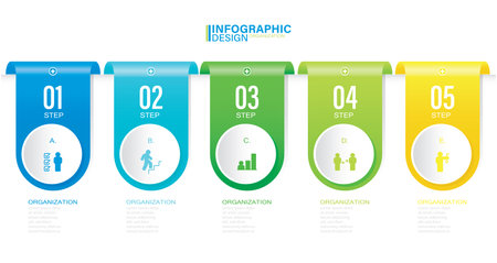 Presentation Vector infographic template with 5 steps stock illustration Infographic, List, Iconsのイラスト素材