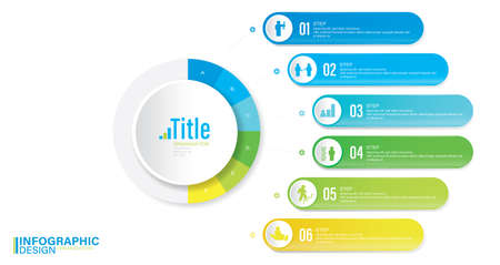 Vector infographic circle. Cycle diagram with 6 options. Presentation stock illustration Number 6, Infographic, Circle, Icons, Pie Chartのイラスト素材