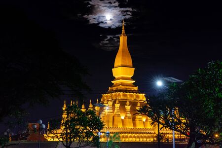Pha tat Luang stupa gold large vientiane laos at night