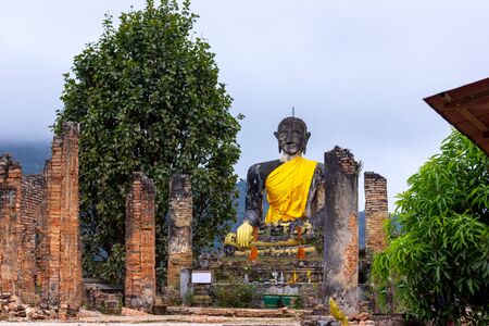 Ancient Ruin of Wat Pia Wat (16th century) Remaining from the war in Meuang Khoun Xieng Khouang Province, Laosの写真素材