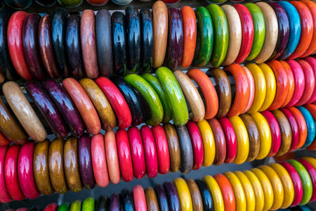 Colorful wood braceletsの写真素材