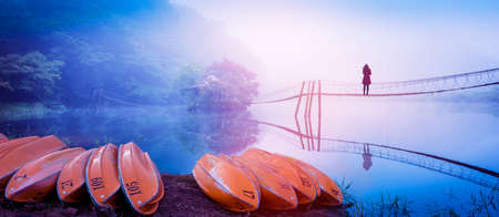 Ship in the swamp the atmosphere the morningの写真素材