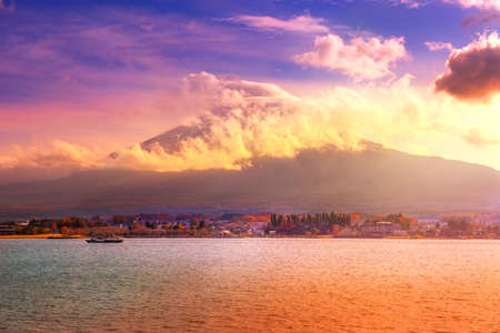 Mount Fuji and Lake Shojiko at Japanの写真素材