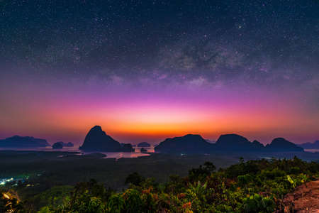 beautiful sunset bluesky at phang nga thailandの写真素材