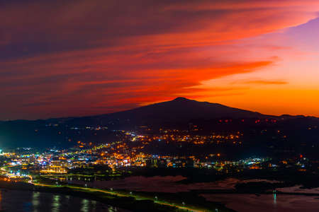 Jeju island skyline and night view,South Koreaの写真素材