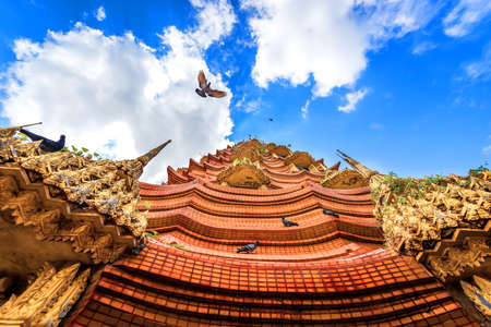 Dove at the pagoda in thamsua temple,thailandの写真素材