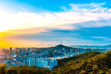 Morning time at Seoul city skylineの写真素材