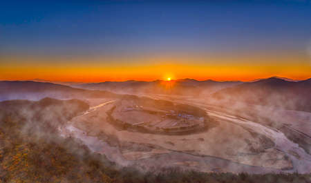 Hoeryongpo river bend in South Koreaの写真素材