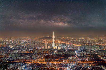 Seoul skyline and milky way