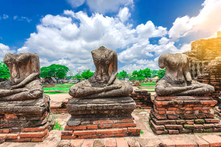 Buddha statues at the temple of Wat Chaiwatthanaram in Ayutthaya near Bangkok, Thailandの写真素材