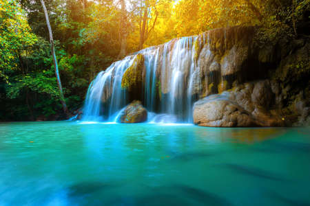 Deep forest Waterfall in Kanchanaburi province, Thailandの写真素材