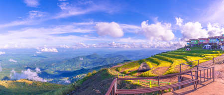 Camp on beautiful and famous travel location beautiful sea fog at Phu Tub Berk Viewpointの写真素材