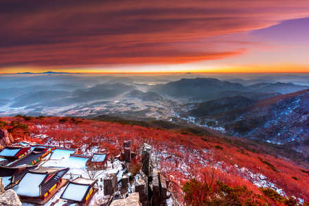 Beautiful sunrise at Mudeung mountain,Kwangju,South Koreaの写真素材