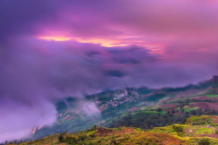 Beautiful sunrise and fog at  Phu Tubberk, Lom Kaoâ District, Phetchabun province, Thailandの写真素材