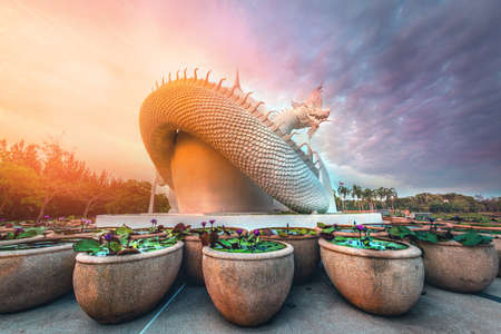 The statue of the serpent Naga at  Sakon Nakhon Province Thailandの写真素材