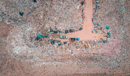 Large garbage pile, degraded garbage. Pile of stink and toxic residue / Garbage pile in trash dump or landfill - Recycling industry, Bird's-eye viewの写真素材