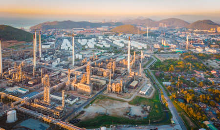 Oil refinery plant from industry zone, Aerial viewの写真素材