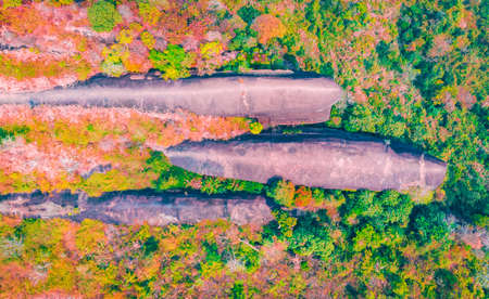 Aerial shot of three whales rock in Phu Sing Country park in Bungkarn, Thailandの写真素材