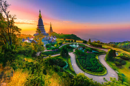 Pogoda in Doi inthanon mountain with morning sunrise in Chaingmai, Thailandの写真素材