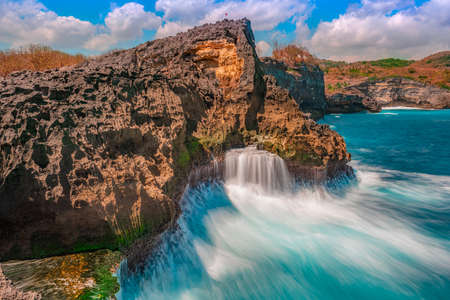 Angels billabong natural swimming pool in Nusa Penida island near Bali big ocean waves,Indonesiaの写真素材