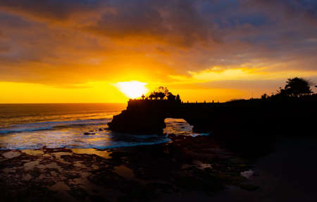 The beauty of sunset at hindu temple in Bali,Indonesiaの写真素材