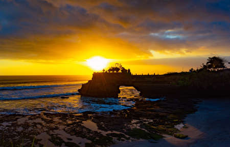The beauty of sunset at hindu temple in Bali,Indonesiaの写真素材