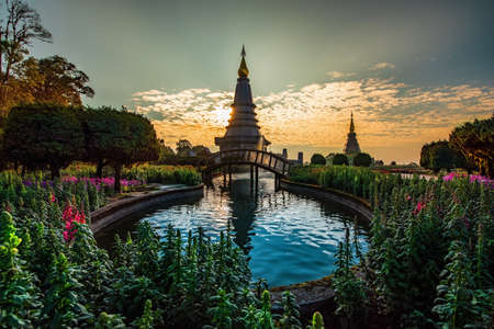 Pogoda in Doi inthanon mountain with morning sunrise in Chaingmai, Thailandの写真素材
