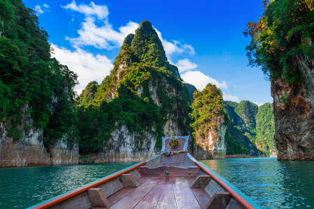 Beautiful nature mountain background, Ratchaprapa Dam and Cheow Lan Lake, KhaoSok, Suratthani province, Thailandの写真素材