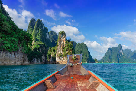 Beautiful nature mountain background, Ratchaprapa Dam and Cheow Lan Lake, KhaoSok, Suratthani province, Thailandの写真素材